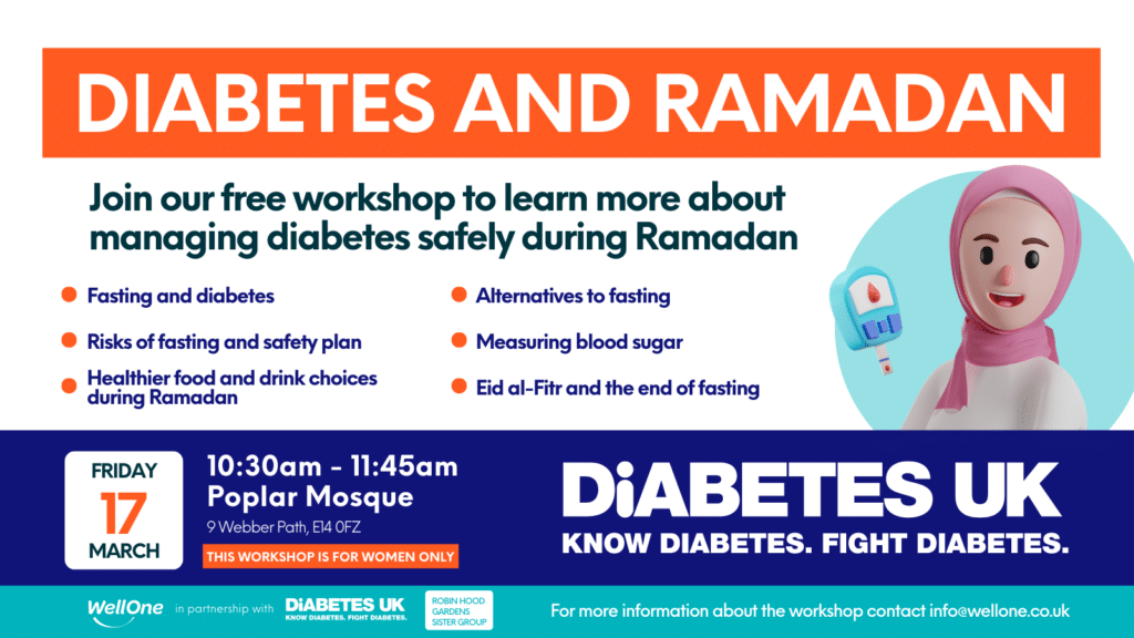 Poster announcing a workshop with Diabetes UK.