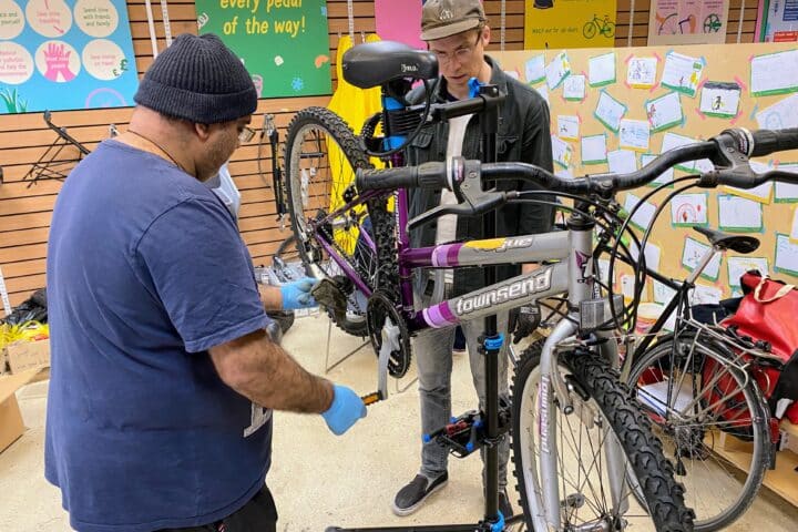 Bike repair at Chrisp Street Community Cycles