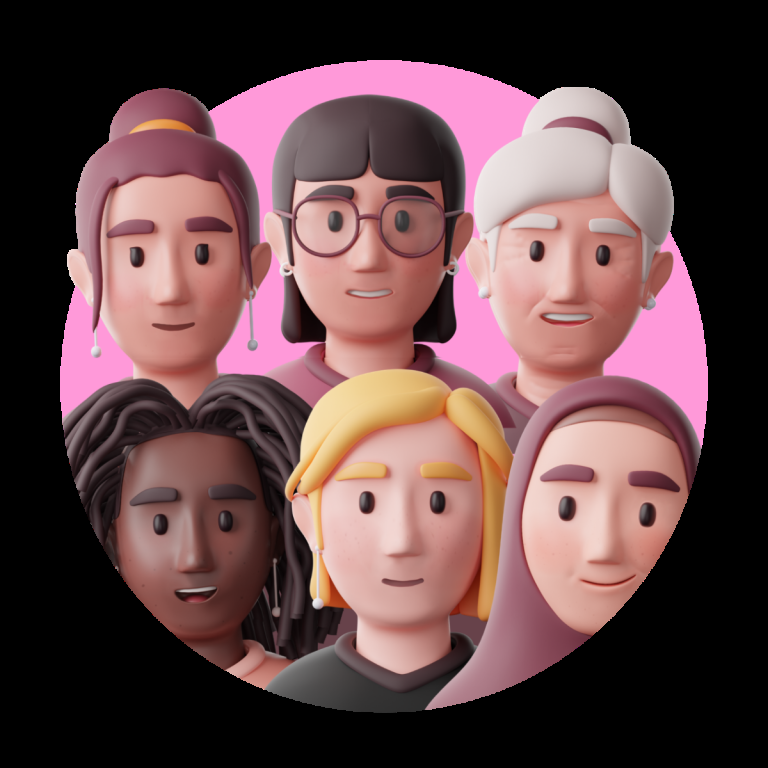 Illustration showing a group of different women