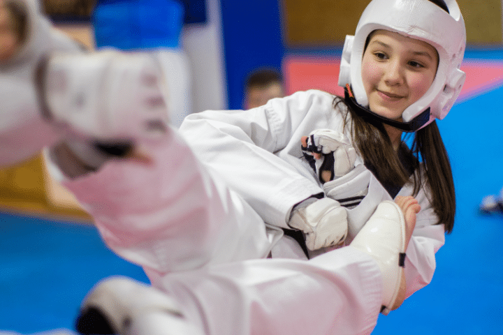 A young person taking part in a community Taekwondo class in Tower Hamlets