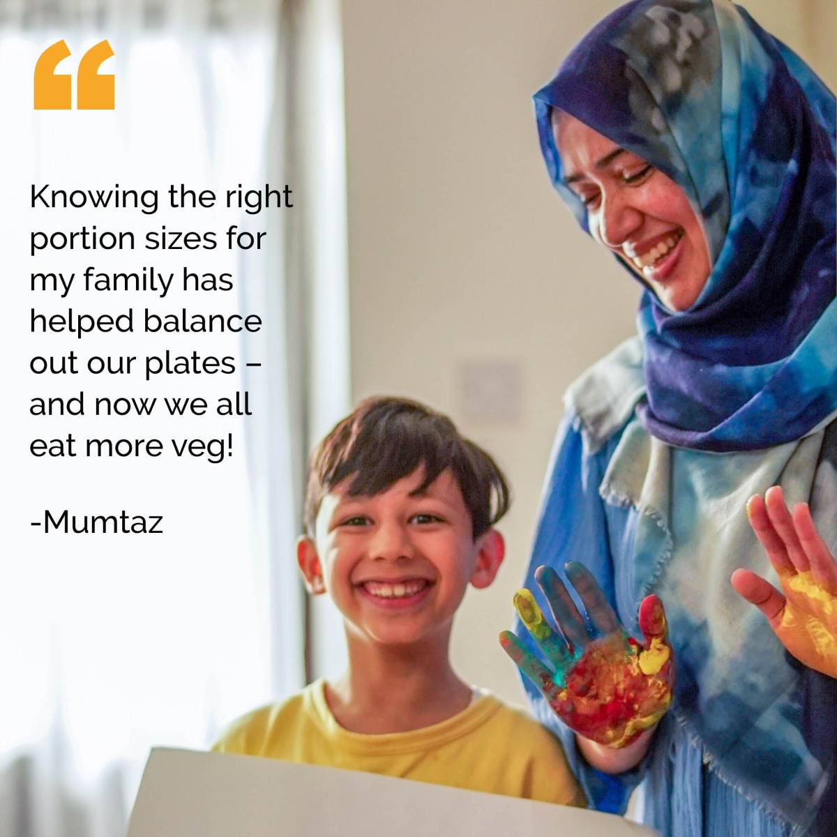 Mumtaz and family learn about using their hands to measure portion sizes at dinner time