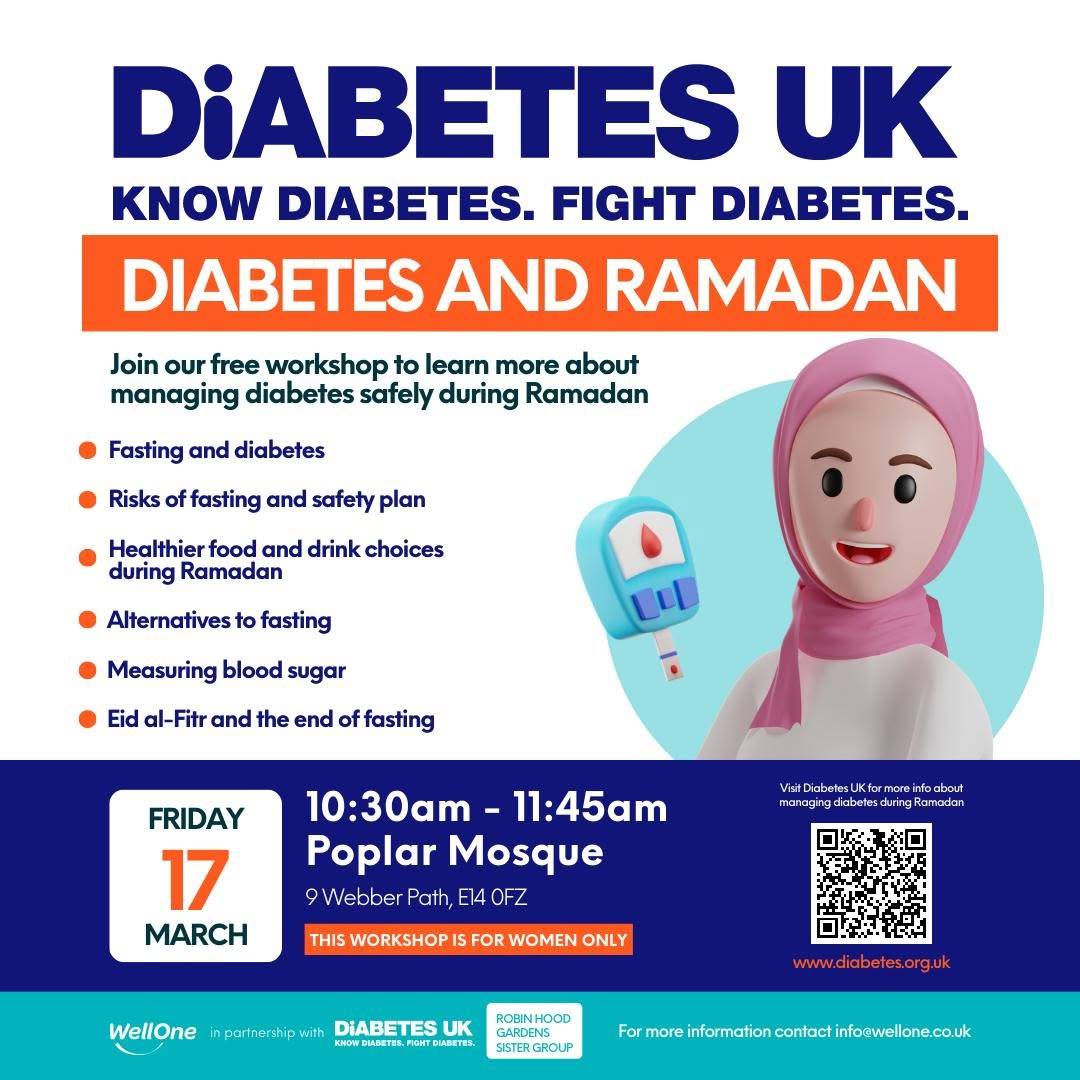 Poster announcing a workshop with Diabetes UK.